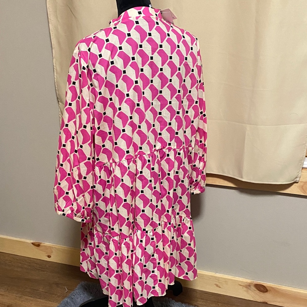 Zara The Mini Cadie Dress Pink Geometric V-Neck Women's Dress - Picture 4 of 5